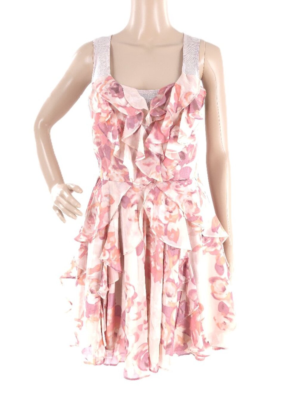 LC Lauren Conrad Women Dress Floral Back Zip and Button Tan Pink Size 6